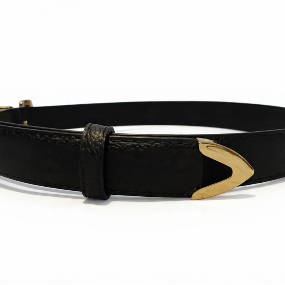 New Black Leather Belt w/ Gold Buckle – Adjustable (S/M/L), Unisex